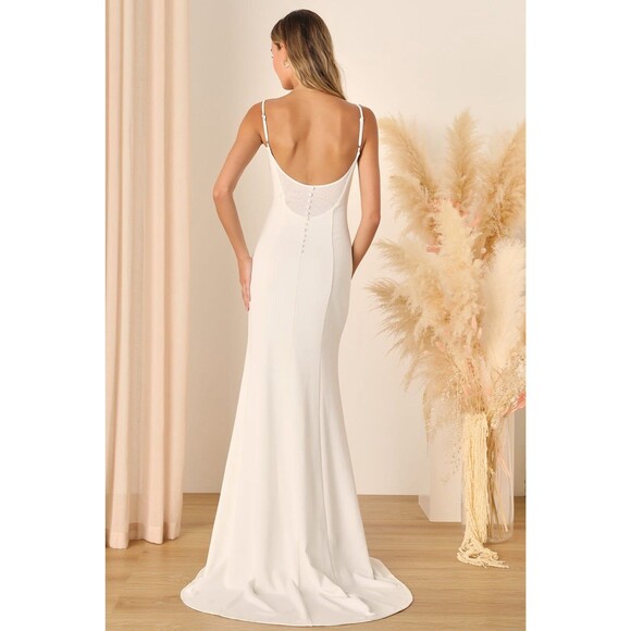 Lulus Blessed Romance Dress Women's M White Sleeveless Mermaid Maxi Button NWT - Picture 3 of 16